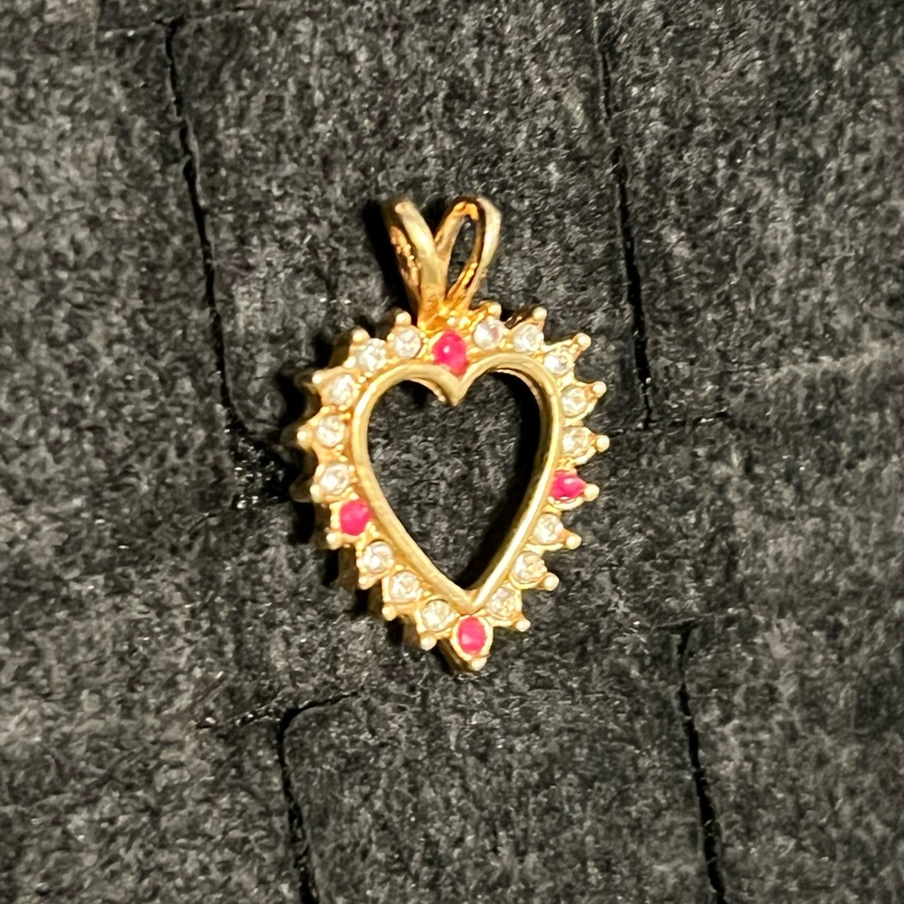 Gold filled CZ Heart Pendant with Pink Quartz